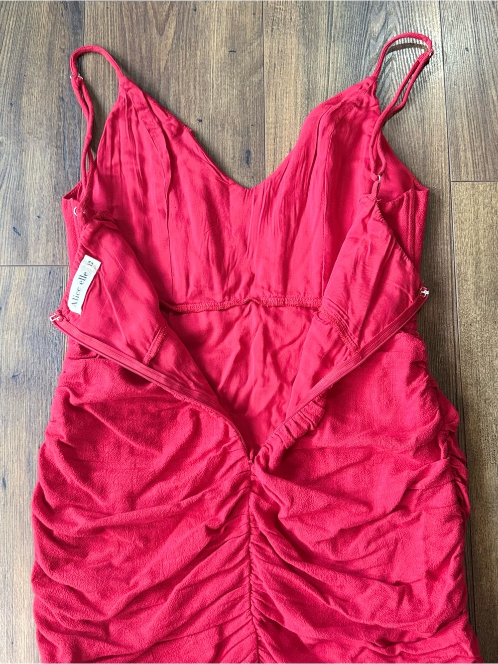 Alice Elle Regal World Mini Dress Red Ruched Ruffle Size 12 - Picture 9 of 9